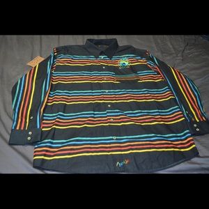 COOGI XXL Rainbow Stripe Button Long Sleeve Shirt